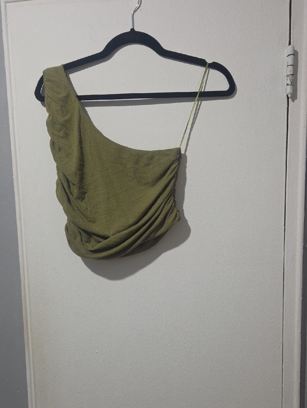 Olive Green One-Shoulder Crop Top